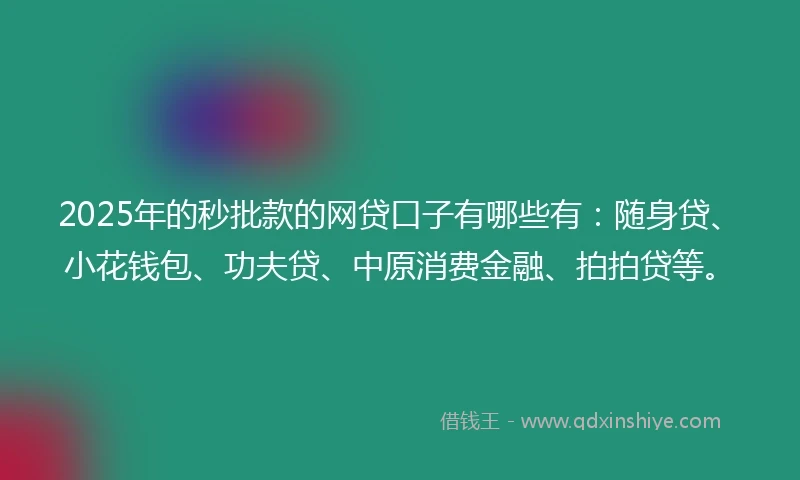2025年的秒批款的网贷口子有哪些有：随身贷、小花钱包、功夫贷、中原消费金融、拍拍贷等。