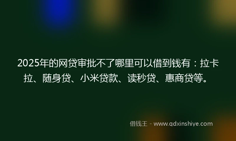2025年的网贷审批不了哪里可以借到钱有：拉卡拉、随身贷、小米贷款、读秒贷、惠商贷等。