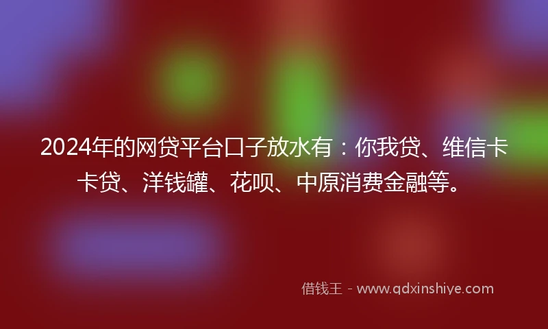 2024年的网贷平台口子放水有：你我贷、维信卡卡贷、洋钱罐、花呗、中原消费金融等。