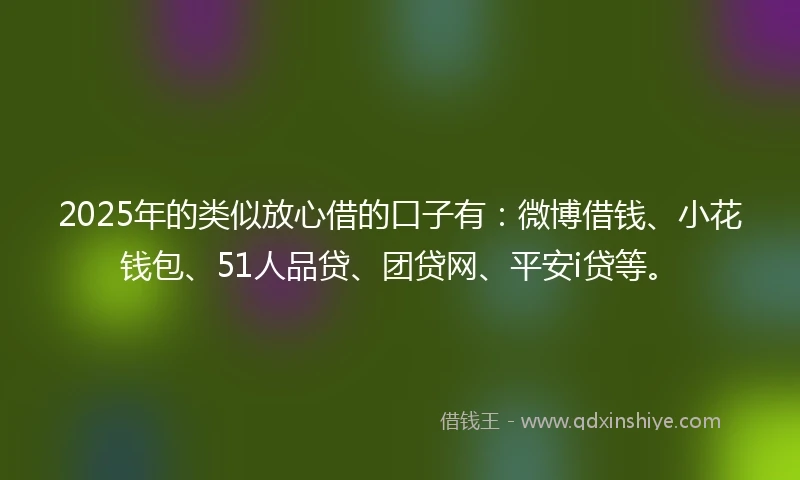 2025年的类似放心借的口子有：微博借钱、小花钱包、51人品贷、团贷网、平安i贷等。