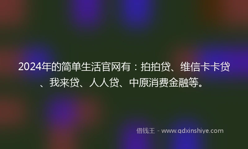 2024年的简单生活官网有：拍拍贷、维信卡卡贷、我来贷、人人贷、中原消费金融等。