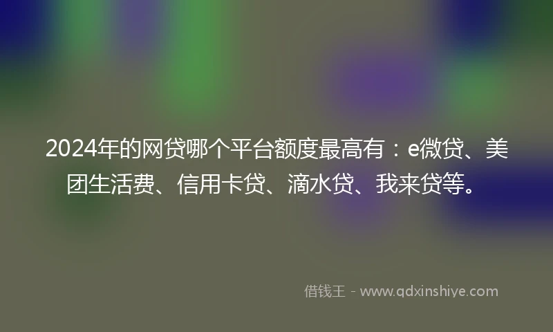 2024年的网贷哪个平台额度最高有：e微贷、美团生活费、信用卡贷、滴水贷、我来贷等。