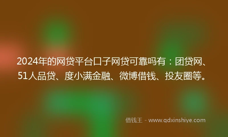 2024年的网贷平台口子网贷可靠吗有：团贷网、51人品贷、度小满金融、微博借钱、投友圈等。