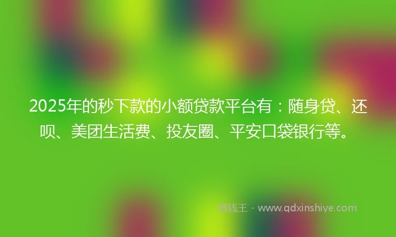 2025年的秒下款的小额贷款平台有：随身贷、还呗、美团生活费、投友圈、平安口袋银行等。