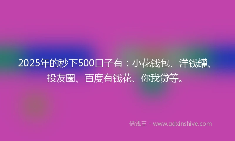 2025年的秒下500口子有：小花钱包、洋钱罐、投友圈、百度有钱花、你我贷等。