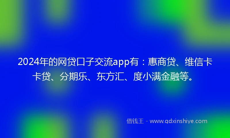 2024年的网贷口子交流app有：惠商贷、维信卡卡贷、分期乐、东方汇、度小满金融等。