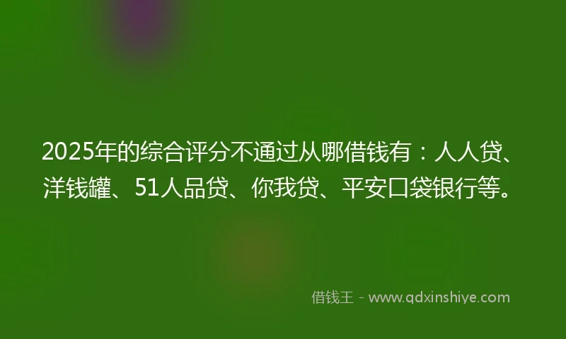 2025年的综合评分不通过从哪借钱有：人人贷、洋钱罐、51人品贷、你我贷、平安口袋银行等。