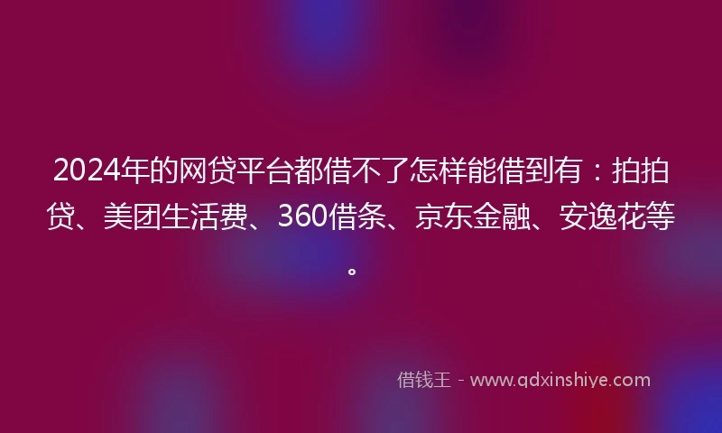 2024年的网贷平台都借不了怎样能借到有：拍拍贷、美团生活费、360借条、京东金融、安逸花等。