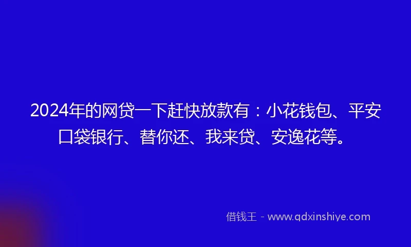 2024年的网贷一下赶快放款有：小花钱包、平安口袋银行、替你还、我来贷、安逸花等。