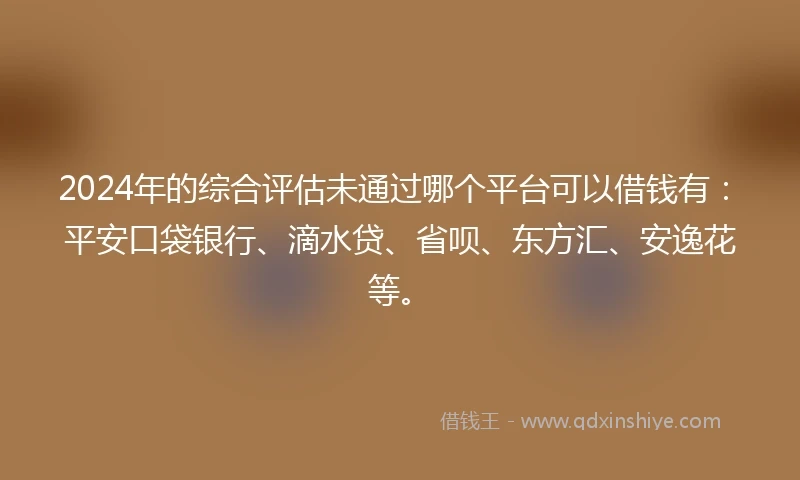 2024年的综合评估未通过哪个平台可以借钱有:平安口袋银行、滴水贷、省呗、东方汇、安逸花等。