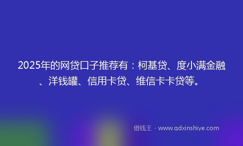 2025年的网贷口子推荐有：柯基贷、度小满金融、洋钱罐、信用卡贷、维信卡卡贷等。