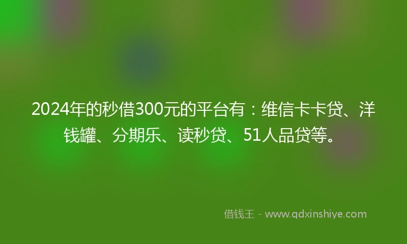 2024年的秒借300元的平台有：维信卡卡贷、洋钱罐、分期乐、读秒贷、51人品贷等。