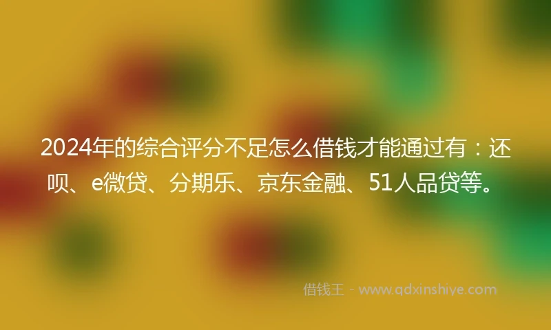 2024年的综合评分不足怎么借钱才能通过有：还呗、e微贷、分期乐、京东金融、51人品贷等。