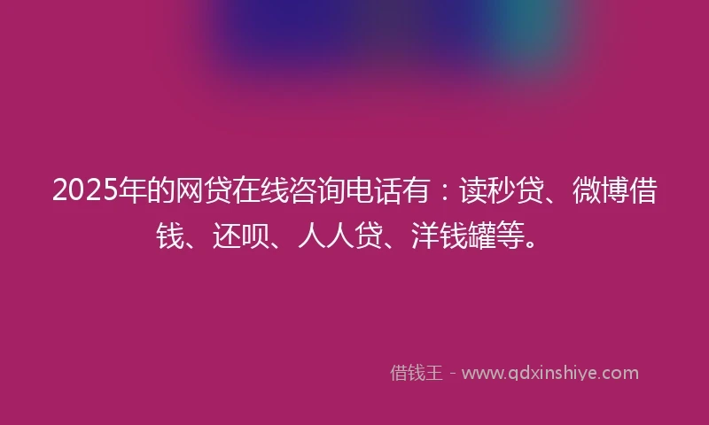 2025年的网贷在线咨询电话有：读秒贷、微博借钱、还呗、人人贷、洋钱罐等。