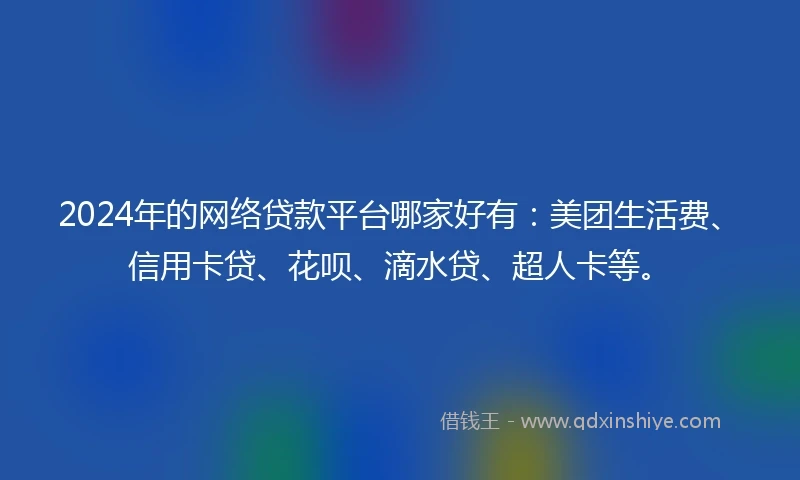 2024年的网络贷款平台哪家好有：美团生活费、信用卡贷、花呗、滴水贷、超人卡等。