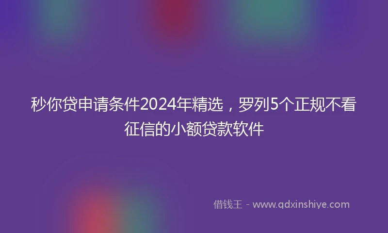 秒你贷申请条件2024年精选，罗列5个正规不看征信的小额贷款软件