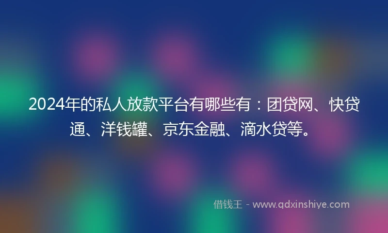 2024年的私人放款平台有哪些有：团贷网、快贷通、洋钱罐、京东金融、滴水贷等。