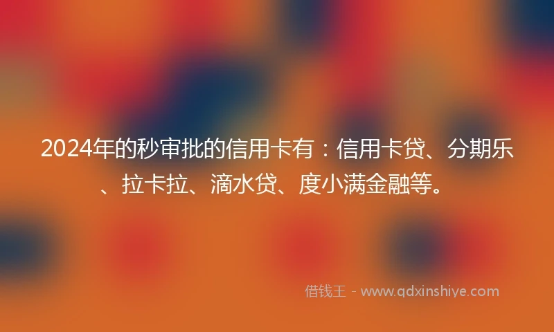 2024年的秒审批的信用卡有：信用卡贷、分期乐、拉卡拉、滴水贷、度小满金融等。