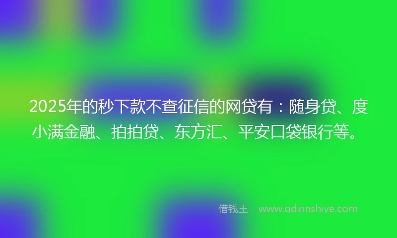 2025年的秒下款不查征信的网贷有：随身贷、度小满金融、拍拍贷、东方汇、平安口袋银行等。