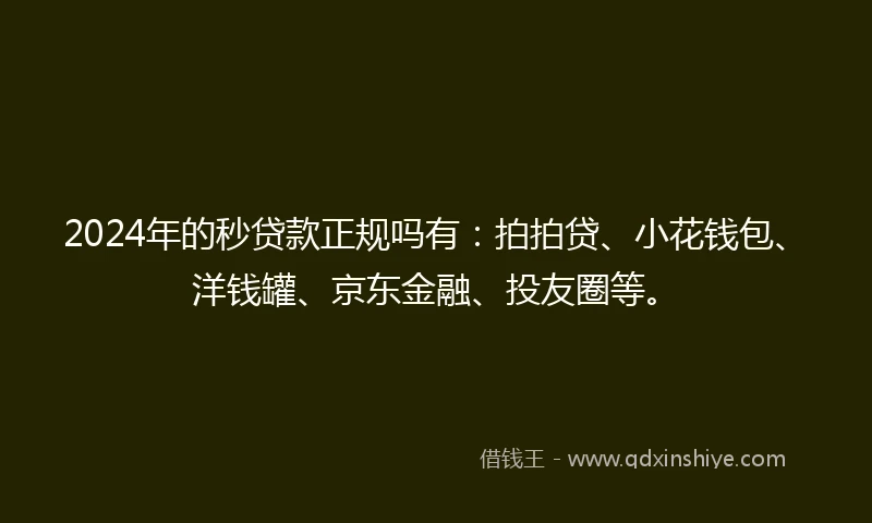 2024年的秒贷款正规吗有：拍拍贷、小花钱包、洋钱罐、京东金融、投友圈等。