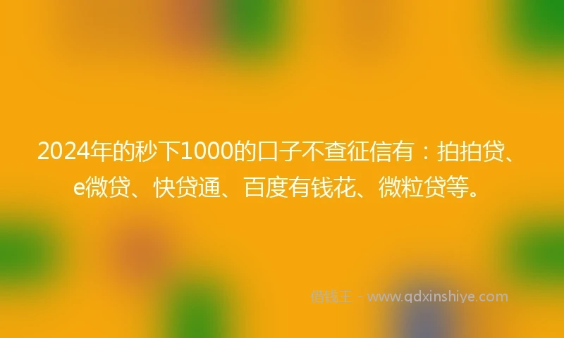 2024年的秒下1000的口子不查征信有：拍拍贷、e微贷、快贷通、百度有钱花、微粒贷等。