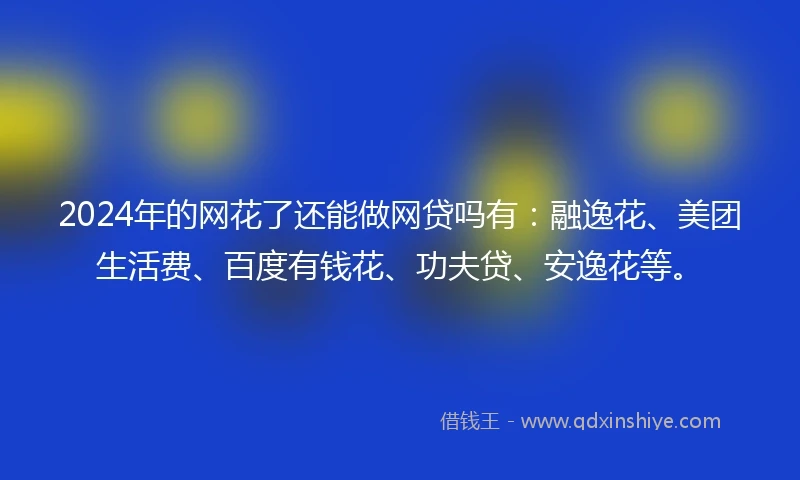 2024年的网花了还能做网贷吗有：融逸花、美团生活费、百度有钱花、功夫贷、安逸花等。