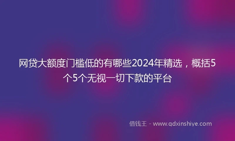 网贷大额度门槛低的有哪些2024年精选，概括5个5个无视一切下款的平台