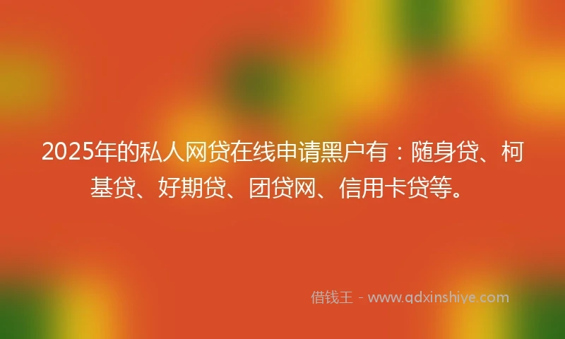 2025年的私人网贷在线申请黑户有：随身贷、柯基贷、好期贷、团贷网、信用卡贷等。