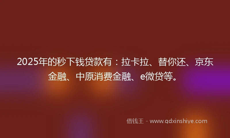 2025年的秒下钱贷款有：拉卡拉、替你还、京东金融、中原消费金融、e微贷等。