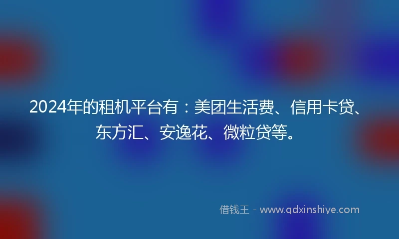 2024年的租机平台有：美团生活费、信用卡贷、东方汇、安逸花、微粒贷等。