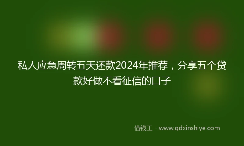 私人应急周转五天还款2024年推荐，分享五个贷款好做不看征信的口子