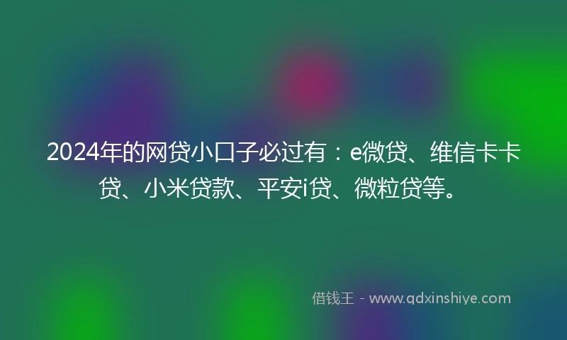 2024年的网贷小口子必过有：e微贷、维信卡卡贷、小米贷款、平安i贷、微粒贷等。