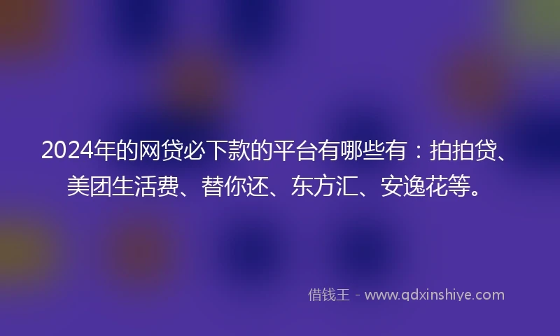 2024年的网贷必下款的平台有哪些有：拍拍贷、美团生活费、替你还、东方汇、安逸花等。