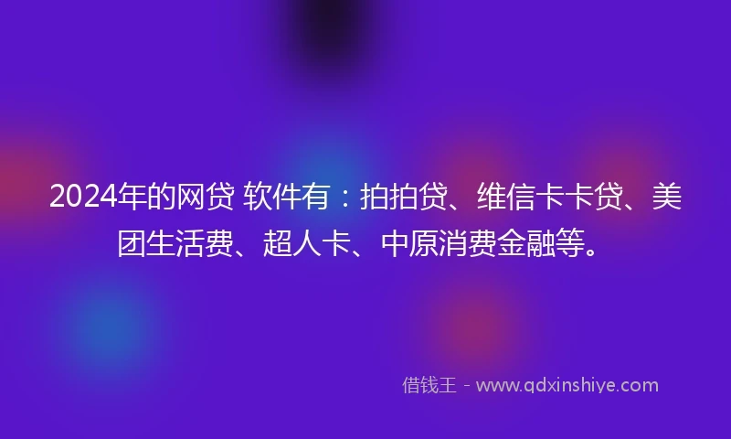 2024年的网贷 软件有：拍拍贷、维信卡卡贷、美团生活费、超人卡、中原消费金融等。