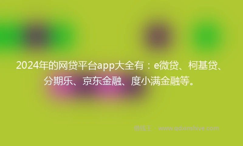 2024年的网贷平台app大全有：e微贷、柯基贷、分期乐、京东金融、度小满金融等。