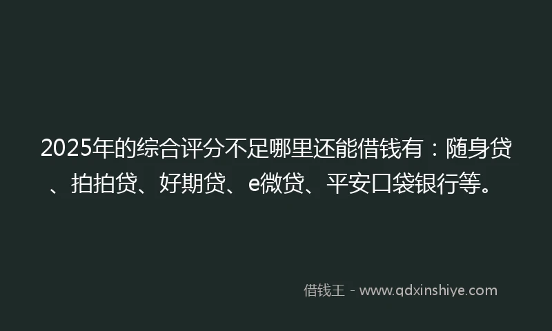 2025年的综合评分不足哪里还能借钱有:随身贷、拍拍贷、好期贷、e微贷、平安口袋银行等。