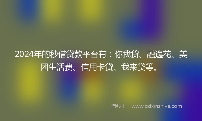 2024年的秒借贷款平台有：你我贷、融逸花、美团生活费、信用卡贷、我来贷等。