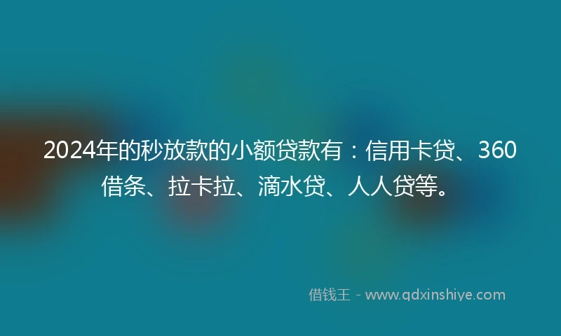2024年的秒放款的小额贷款有：信用卡贷、360借条、拉卡拉、滴水贷、人人贷等。