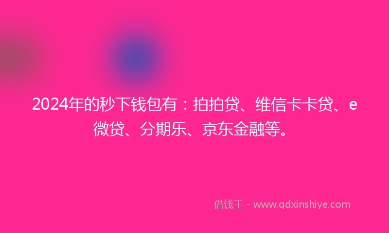 2024年的秒下钱包有：拍拍贷、维信卡卡贷、e微贷、分期乐、京东金融等。