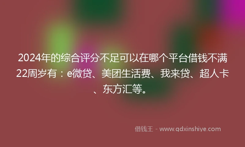 2024年的综合评分不足可以在哪个平台借钱不满22周岁有：e微贷、美团生活费、我来贷、超人卡、东方汇等。