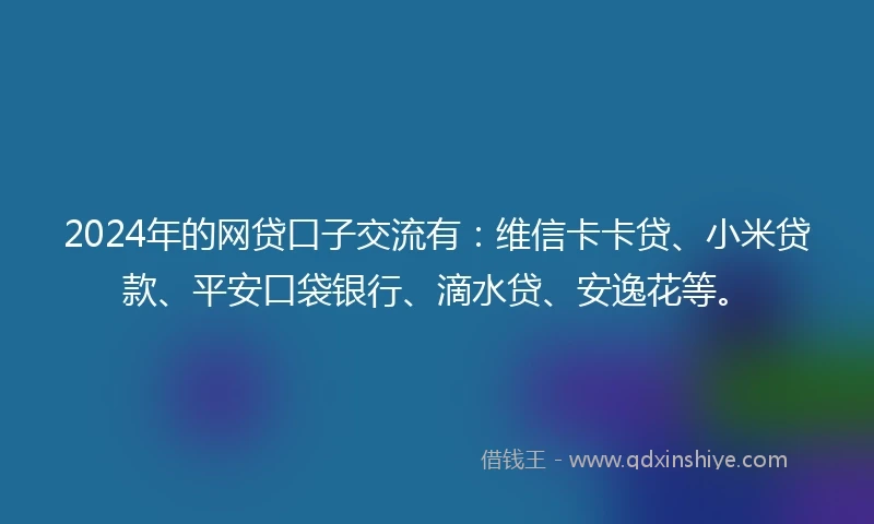 2024年的网贷口子交流有：维信卡卡贷、小米贷款、平安口袋银行、滴水贷、安逸花等。