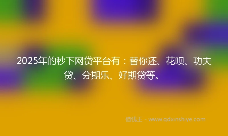 2025年的秒下网贷平台有：替你还、花呗、功夫贷、分期乐、好期贷等。