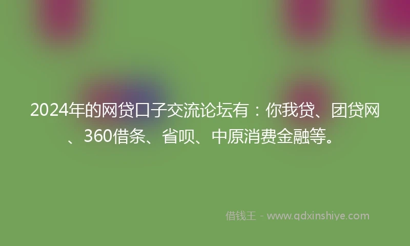2024年的网贷口子交流论坛有：你我贷、团贷网、360借条、省呗、中原消费金融等。