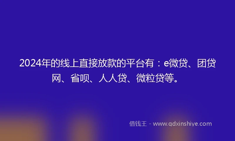 2024年的线上直接放款的平台有：e微贷、团贷网、省呗、人人贷、微粒贷等。