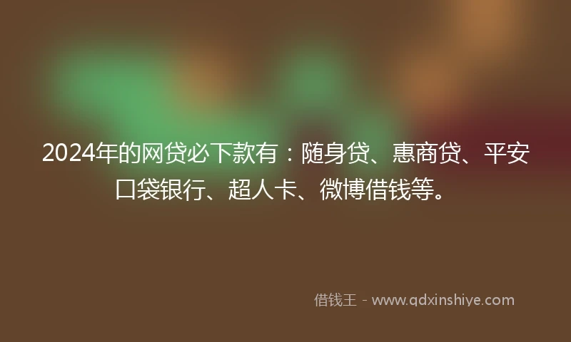 2024年的网贷必下款有：随身贷、惠商贷、平安口袋银行、超人卡、微博借钱等。