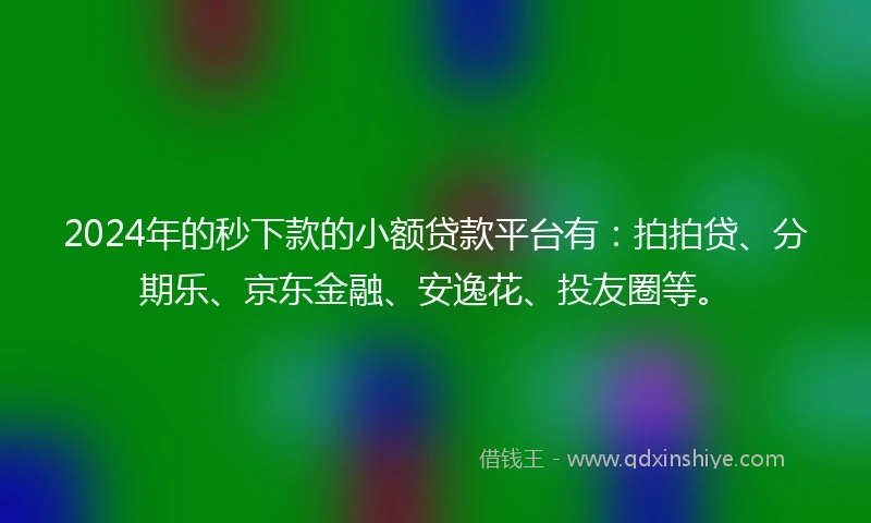 2024年的秒下款的小额贷款平台有：拍拍贷、分期乐、京东金融、安逸花、投友圈等。