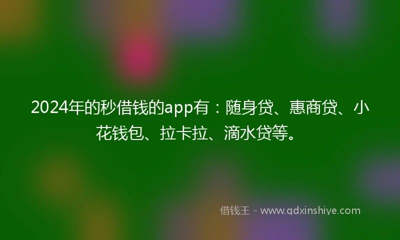 2024年的秒借钱的app有：随身贷、惠商贷、小花钱包、拉卡拉、滴水贷等。