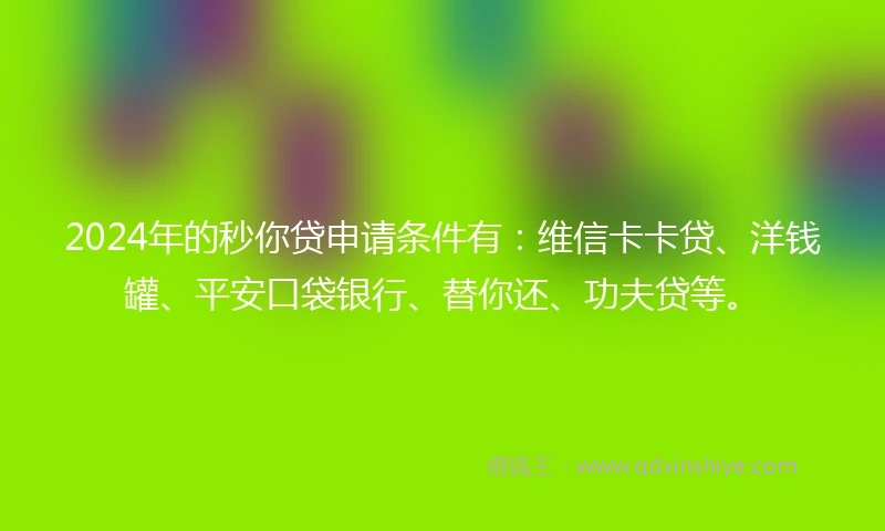 2024年的秒你贷申请条件有：维信卡卡贷、洋钱罐、平安口袋银行、替你还、功夫贷等。