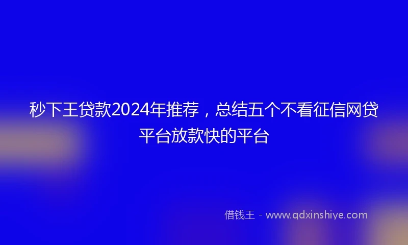 秒下王贷款2024年推荐，总结五个不看征信网贷平台放款快的平台