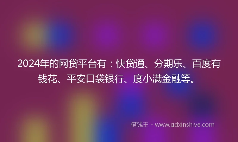 2024年的网贷平台有：快贷通、分期乐、百度有钱花、平安口袋银行、度小满金融等。